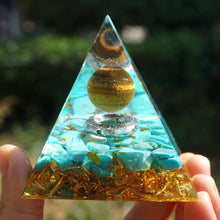 Load image into Gallery viewer, Tiger Eye Sphere Turquoise Pyramid
