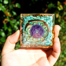 Load image into Gallery viewer, Amethyst Sphere Turquoise Pyramid
