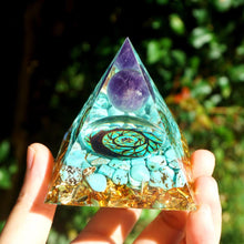 Load image into Gallery viewer, Amethyst Sphere Turquoise Pyramid
