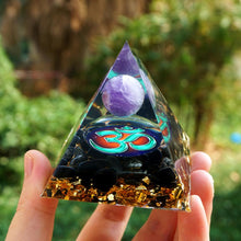 Load image into Gallery viewer, Amethyst Sphere Obsidian Om Pyramid
