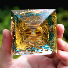 Load image into Gallery viewer, Tiger Eye Sphere Blue Quartz Gear Pyramid
