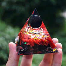 Charger l&#39;image dans la galerie, Obsidian Sphere Red Coral Pyramid
