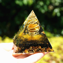 Load image into Gallery viewer, Tiger Eye Sphere Black Tourmaline Pyramid
