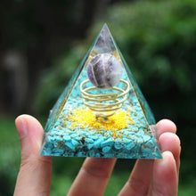 Charger l&#39;image dans la galerie, Amethyst Sphere Turquoise Brass Pyramid
